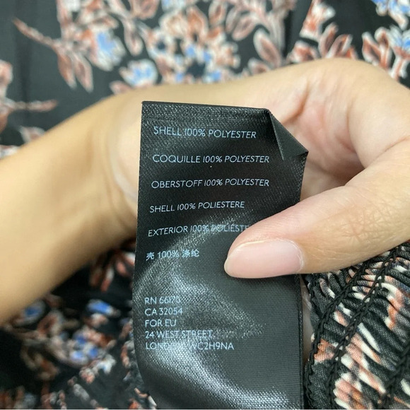 Free People Ruched Smock Santiago Blouse in Black Floral Size Large - Picture 10 of 12